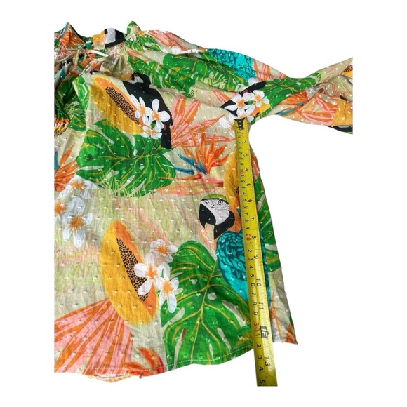Farm Rio Helena Clip Dot Cotton Blouse Palms Parrots Print Anthropologie Sz L - Picture 10 of 12